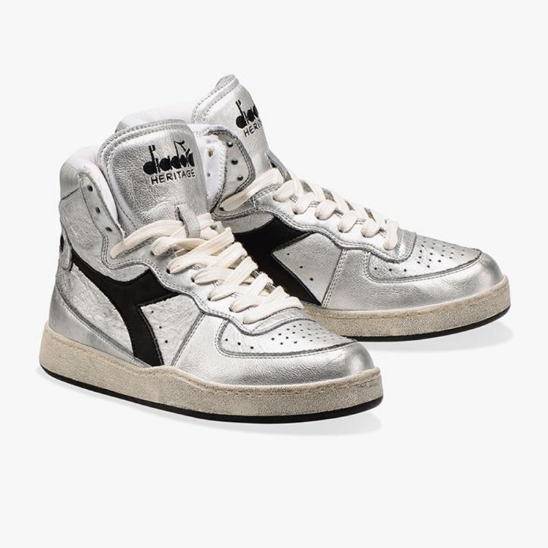 Diadora MI Basket Höga Sneakers Dam Silver | XYULZHB-59